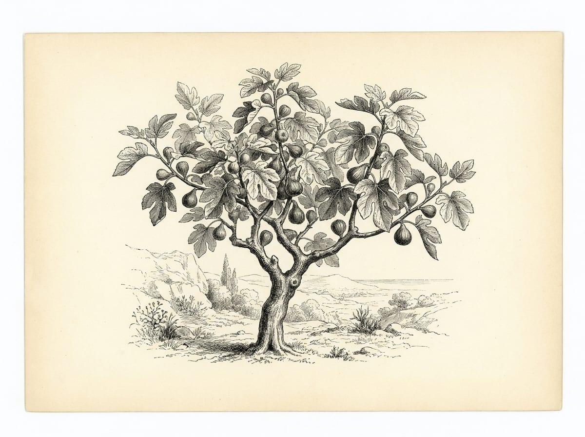 איור של עץ תאנה ופריו